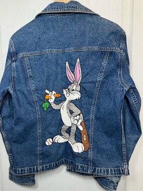 GAP OOAK Vintage 90s Blue Denim Jacket with Custom Embroidered Bugs Bunny Back L